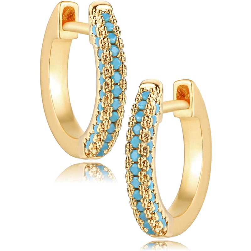 FETTERO Gold Huggie Hoop Earrings for Women Gold Plated Dainty Hypoallergenic Earrings Colorful Stone CZ Earrings Jewelry - Image 1